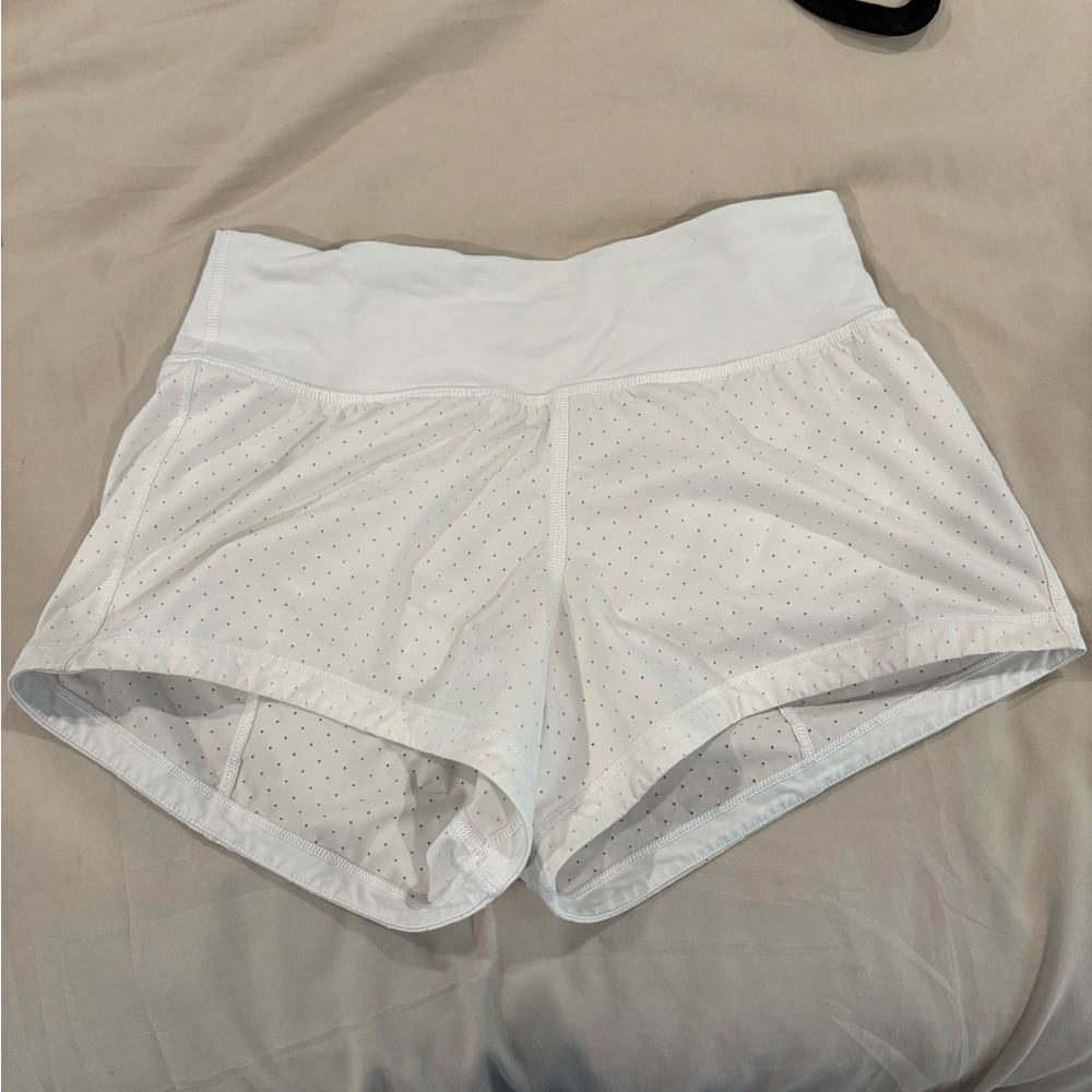 Lululemon shorts. 3 inch I think. So cute and comfy.